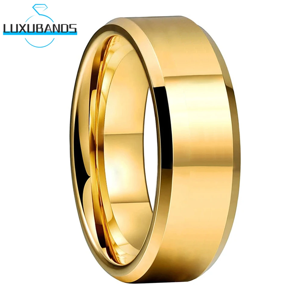 

Tungsten Wedding Ring For Men Wemen Black Blue Rose Gold 8mm 6mm Beveled Edges Engagement Polished Finish In Stock Comfort Fit