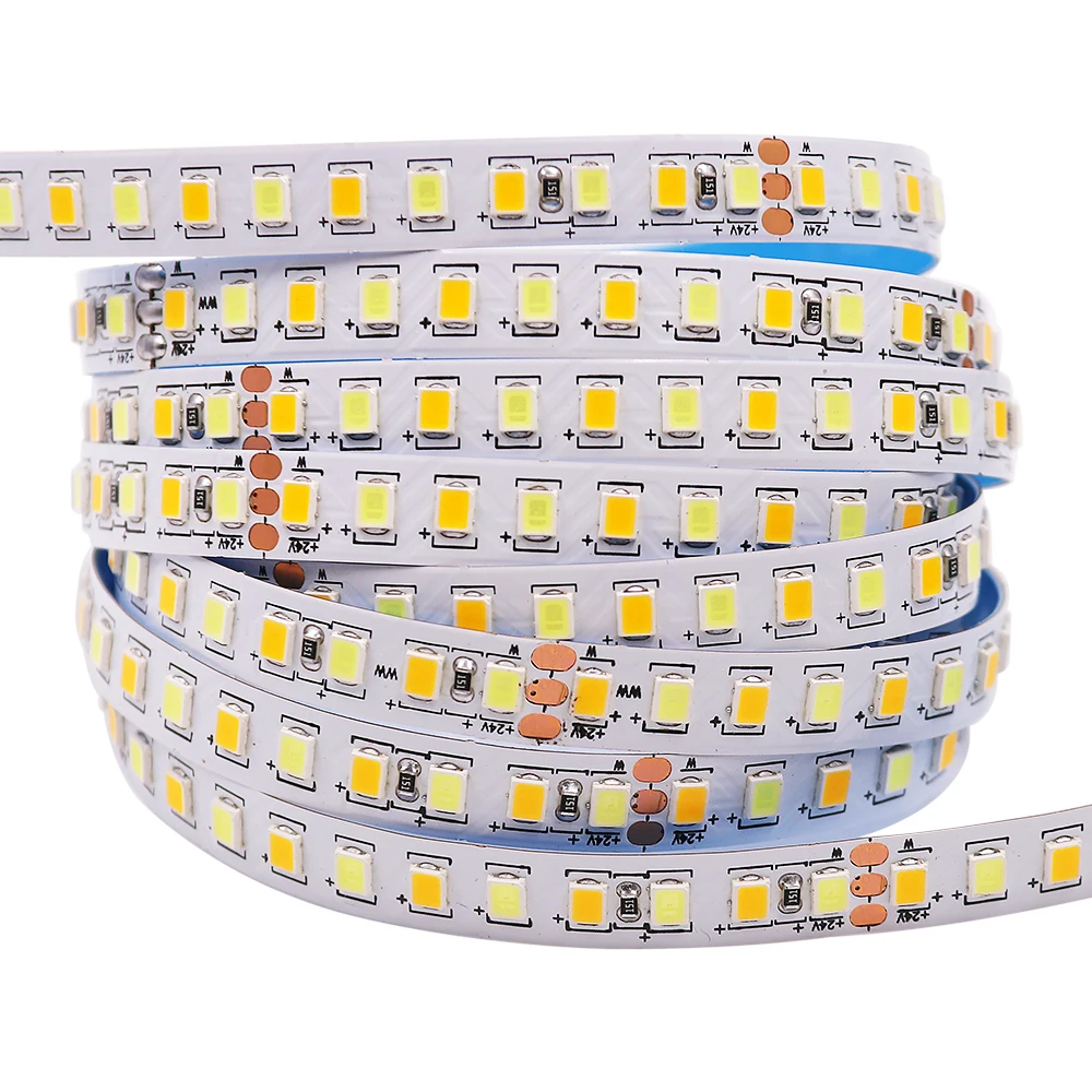 5M/Roll 24V CCT LED Strip SMD 2835 168Leds/M White + Warm White Flexible Ribbon Rope LED Tape Light