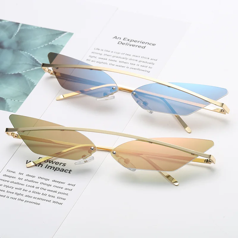 Fashion Triangle Sunglasses Women Men Hippie Cool Sun Glasses Rimless Cat Eye Mirror Gradient Lenses Eyewear | Автомобили и