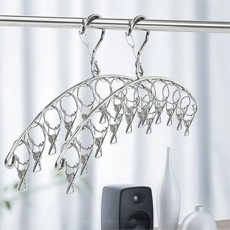

Clothes Drying Rack Stainless Steel Windproof Clothing Hanger Sock 8/10/16/20 Clips Laundry Airer Hanger Underwear Socks Holder