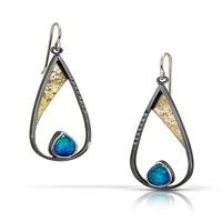 retro alloy earrings womens long water drop turquoise national wind earrings european and american popular ear hook jewelry