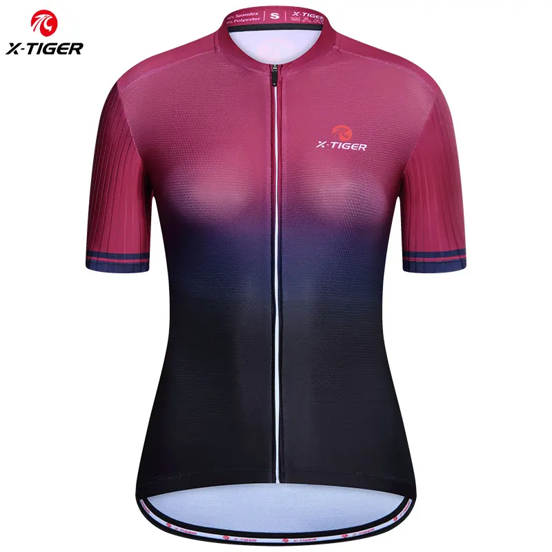 

X-TIGER Women Cycling Jersey Summer Quick-Dry Mountain Bike jersey With Pocket Reflective Bicycle Short Sleeve Shirt