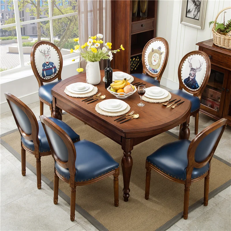 

American Retro Back Solid Wood Dining Chairs Modern Dining Room Furniture Fabric Customized Dining Stools European Dining Chairs