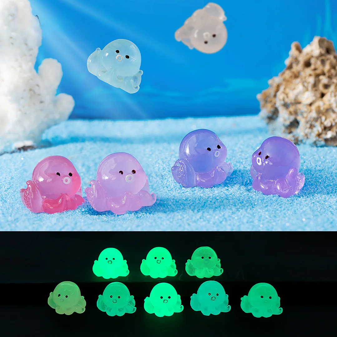 

Micro landscape ornaments colorful luminous small octopus ornaments creative seawater bottom fish tank aquascape resin crafts