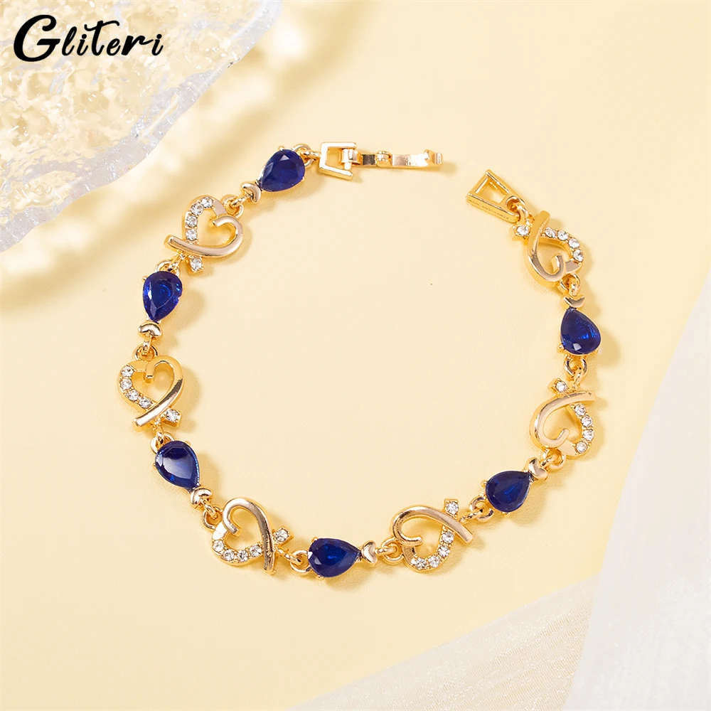

GEITERI Fashion Multiple Hearts Bracelets For Women Men Couple Copper Zircon Blue Crystal Loves Bangles Jewelry Anniversary Gift