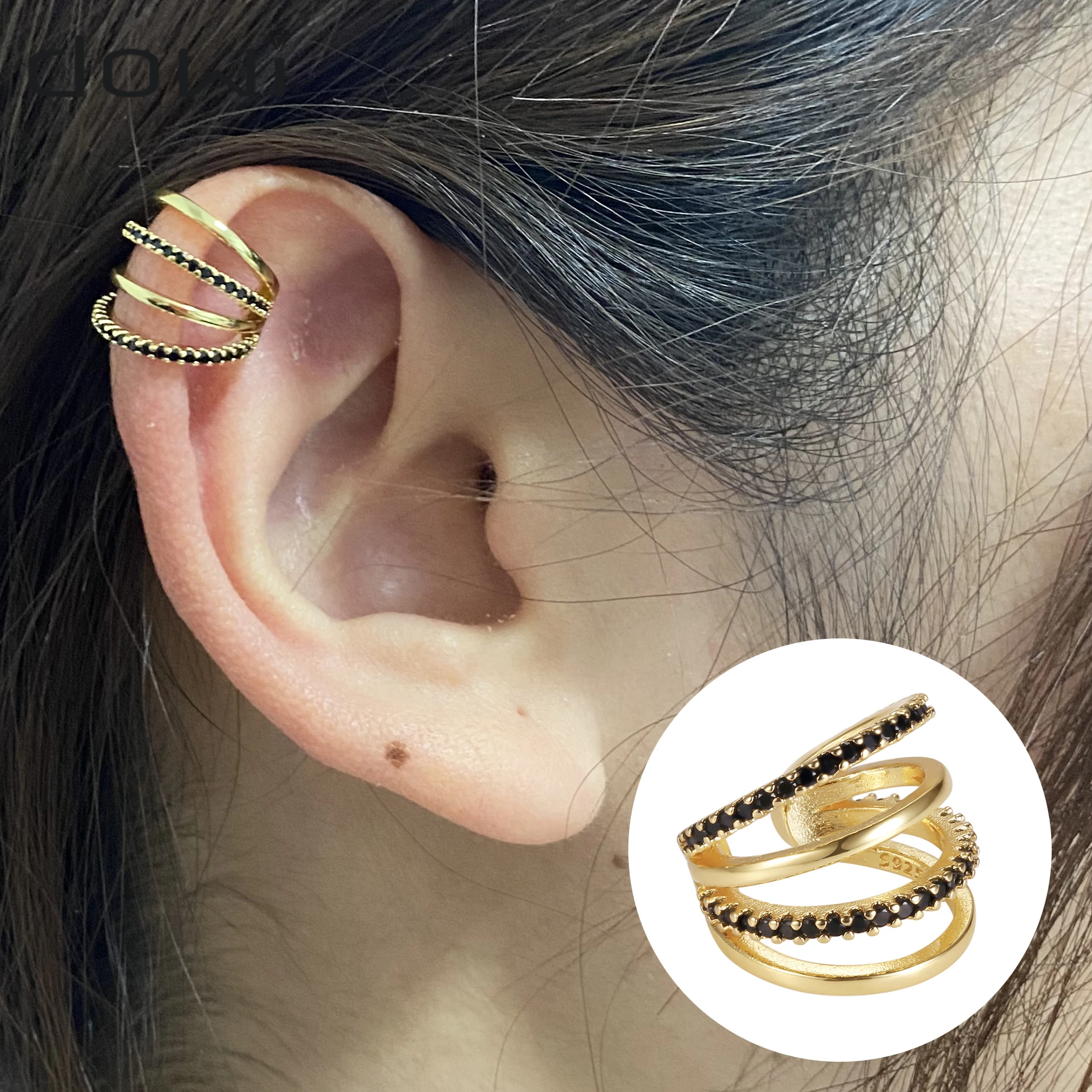 

Dowi 1PC 2022 Women Multilayer Black Zircon Ear Cuff Clip on Earring No Piercing Earrings Punk Rock Earcuffs Korea Style Jewelry