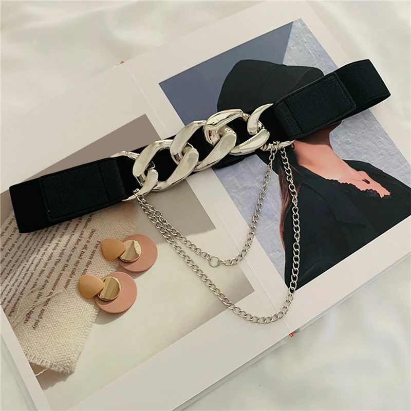 luxury brand gold chain belt elastic silver metal waist belts for women high quality stretch ladies coat waistband hot sale free global shipping