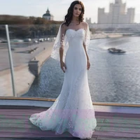 mermaid wedding applique lace handmade flower open back draped satin 2022 floor length beading high quality gowns robe de ma