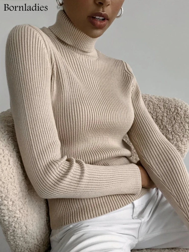 Bornladies 2022 Basic Turtleneck Women Sweaters Autumn Winter Tops Slim Women Pullover Knitted Sweater Jumper Soft Warm Pull