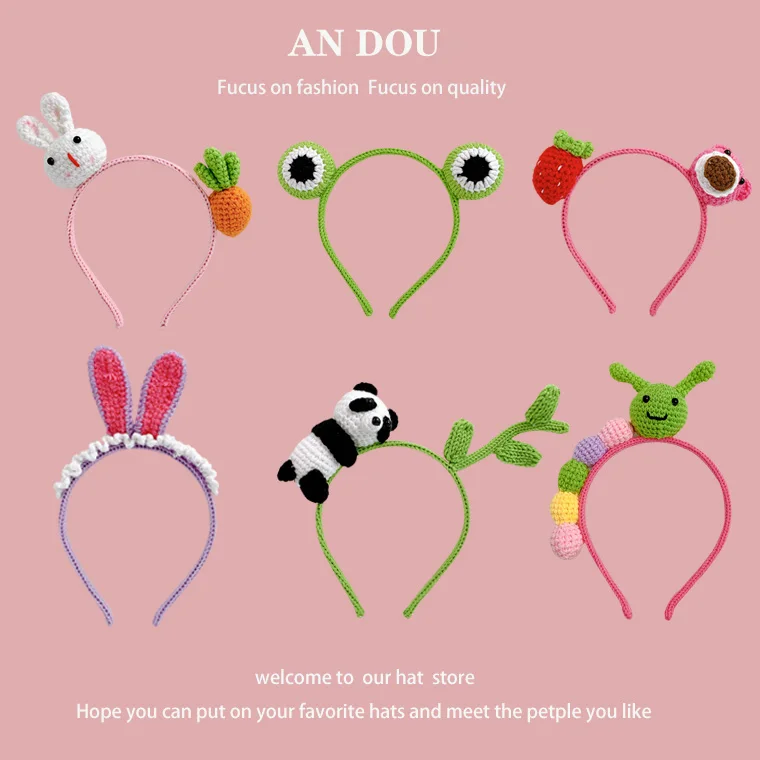 

Модная вязаная крючком шерстяная повязка на голову Ins мультяшная панда трехмерная Милая повязка на голову для девочек заколка для волос головной убор