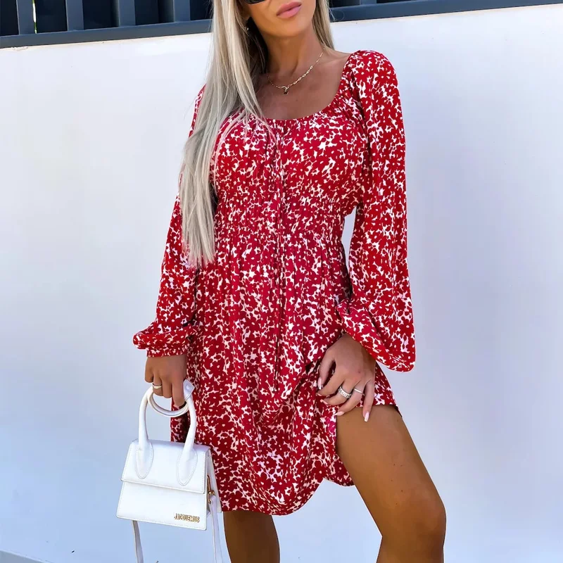 

Милое модное свободное пляжное платье, богемное женское платье с длинным рукавом, весеннее Повседневное платье с квадратным вырезом, праздничное платье на шнуровке, новинка 2023