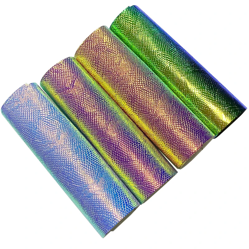 

Snake Skin Grain Embossed PU Holographic Metallic Faux Leather Fabric Sheet For Making Bag/Handbag/DIY Accessories 30x135cm