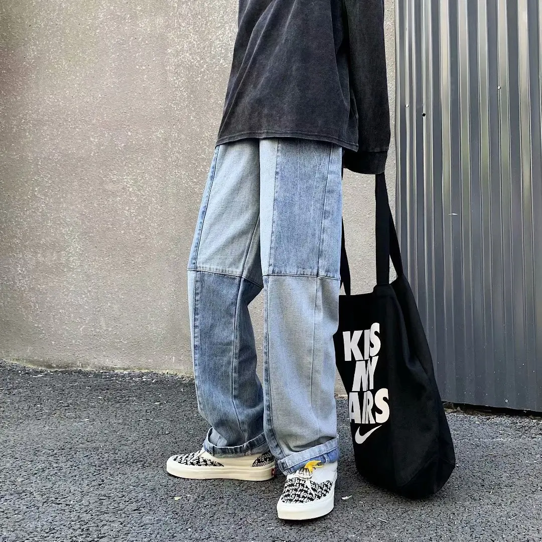 Patchwork Pants Men Plus Size Jeans Man Pants Baggy Straight Legt Blue Jogging Grafitti Jean Large Men's Hip Hop Fashion Cargot