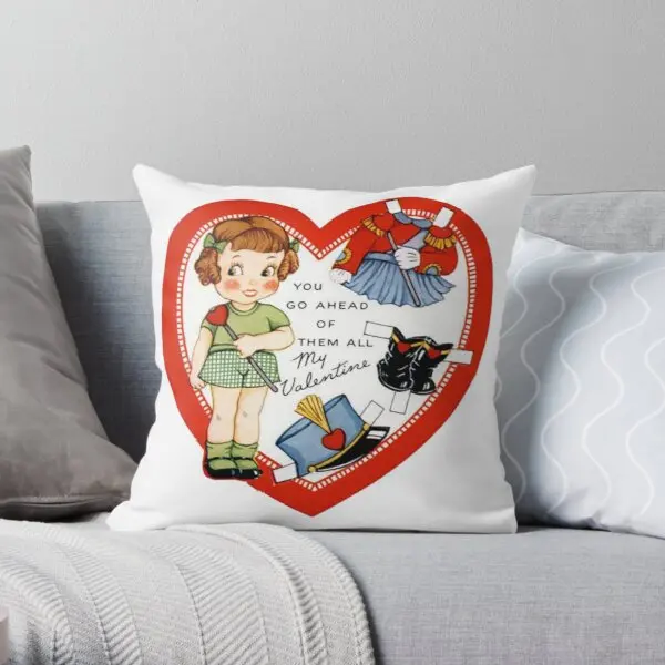 

Vintage Heart And Paper Doll Girl Valent Printing Throw Pillow Cover Anime Case Fashion Comfort Waist Sofa Pillows not include