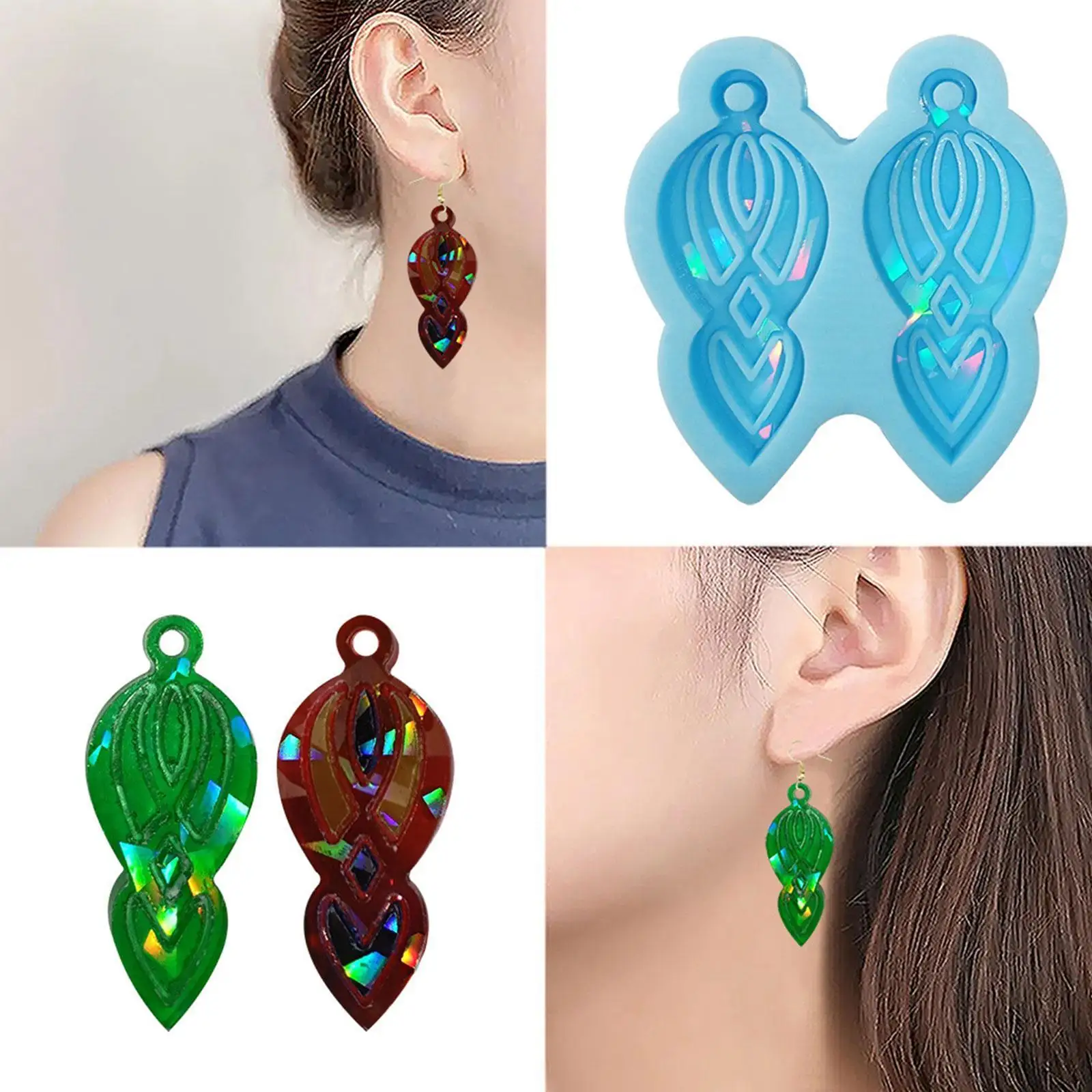 

New Holographic Light Shadow Silicone Mold Diy Stud Making Earring Pendant Jewelry Christmas Keychain Holographic Necklace E0l2