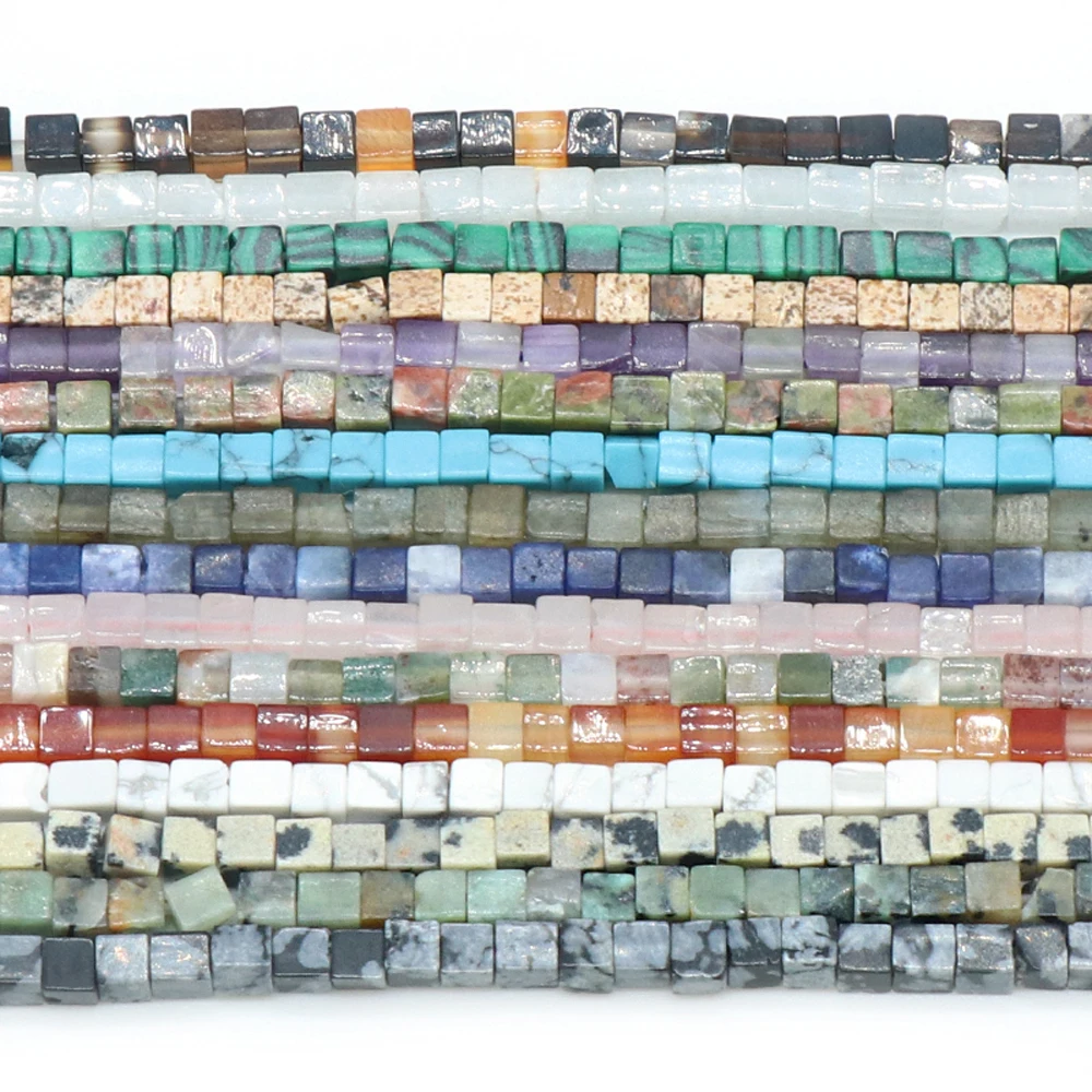 

2x2mm Natural Stone Square Beads Malachite Agate Amethysts Loose Spacer Beads for Jewelry Making DIY Necklace Bracelet Accessory