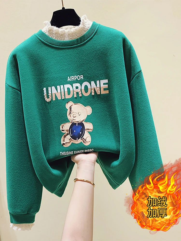 Осень/Зима 2022 Новинка утепленная и плюшевая толстовка с воротником-хомутом Женская свободная Корейская версия топ из двух частей куртка Ins