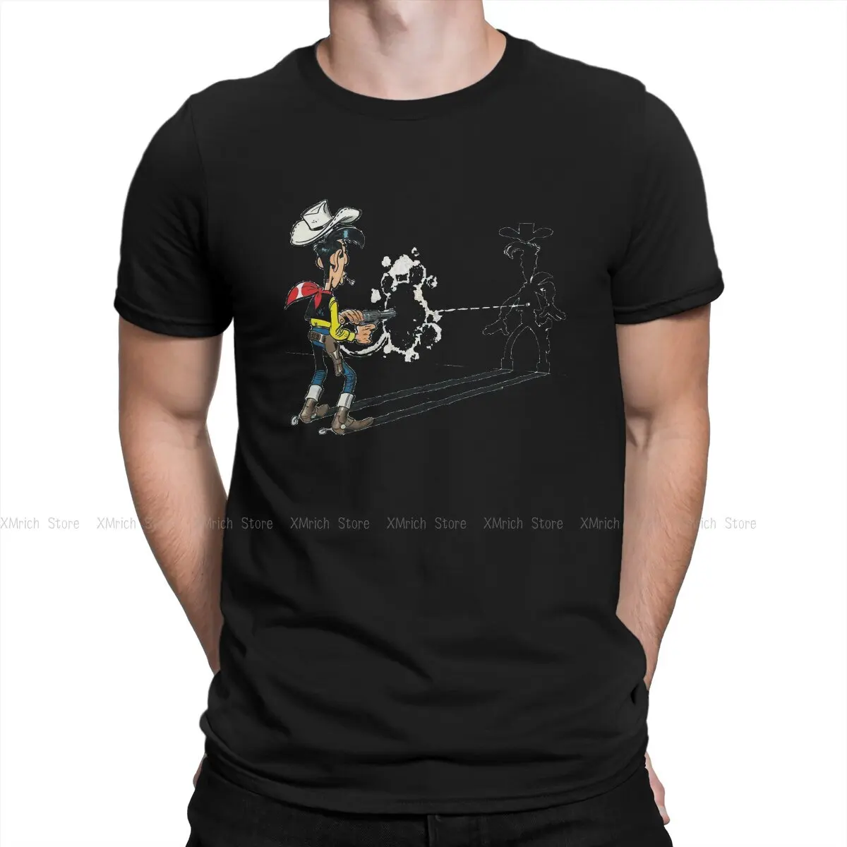 

Funny Cool Drawing T-Shirt for Men Crewneck Cotton T Shirts Lucky Luke Cartoon Short Sleeve Tee Shirt Original Clothing