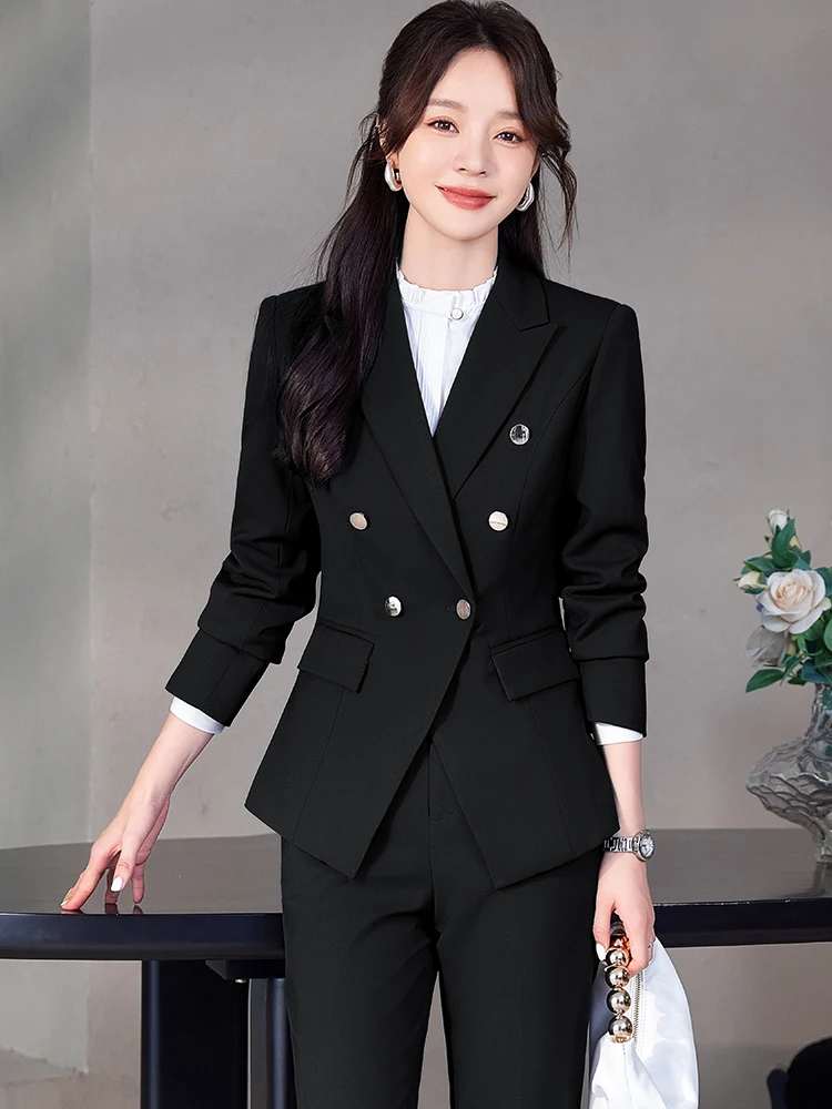 Черный деловой костюм женский осенний Новый элегантный костюм-карго гостя