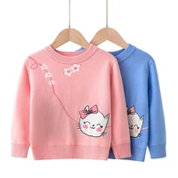 2022 european and american girls sweater cartoon cat pattern o neck pullover cute aged 2 to 7 years childrens winter clothing