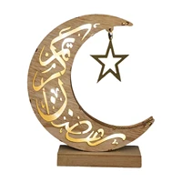 eid decoration lamp light wooden hollow moon lamp with star handcraft low power consumption battery led light for muslin eid