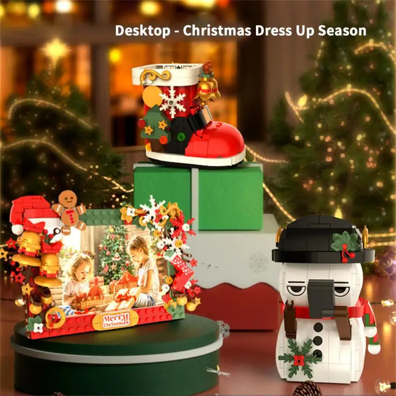 

Creative Christmas Fun Desk Mirror Bricks Santa Claus Gingerbread House Sets Building Block Decoration Toys Kids Boys Gifts