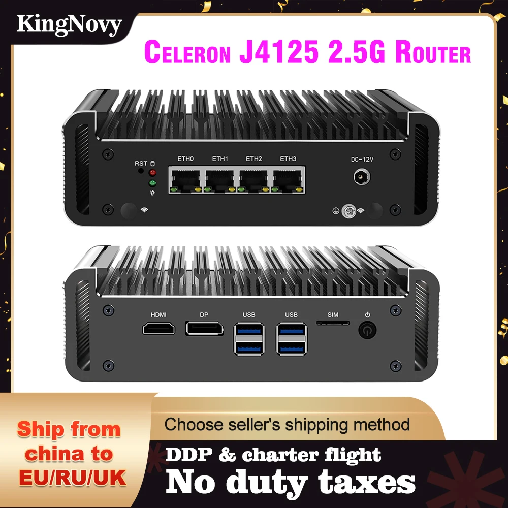 

Celeron J4125 2.5G Firewall Router 4xIntel I226 2xDDR4 2500M HDMI DP Nics pfSense OPNsense Ubuntu VPN Fanless Mini PC Server