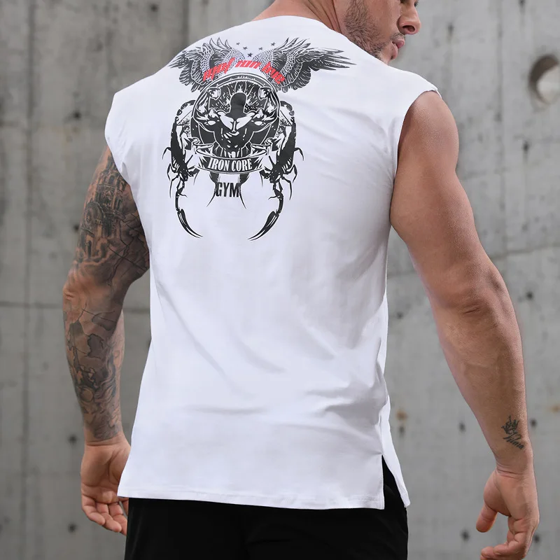 2022 Summer Men's Fitness Sports Vest Loose Large Size Waistcoat T-shirt Men's Personality Printing Quick-drying Bottoming Shirt