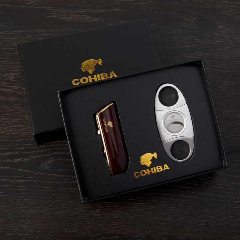 

Новая зажигалка для сигар COHIBA, зажигалка для сигар, резак для сигар, ветрозащитфонарь, струйный пламя, набор аксессуаров, бутановый металл с дыроколом, подарочная коробка