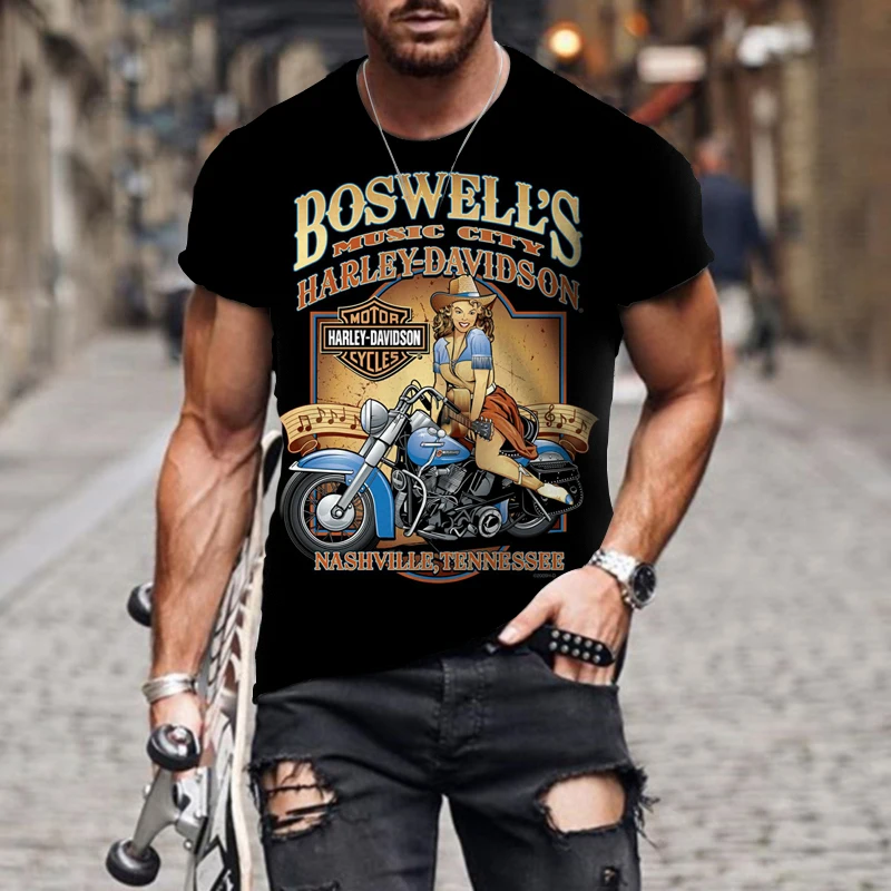 

Summer New Vintage Race Girl T-shirt Men's/Women's 3d Motorcycle Short Sleeve Fashion Loose Top T-shirt Men's Casual T-shirt Uni