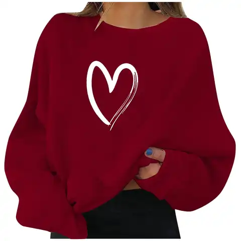 Women Hoodie Heart Printed Hoodies Women Long Sleeve O Neck Loose Sweatshirt Harajuku Girls Pullovers Autumn Winter Y2K Clothes