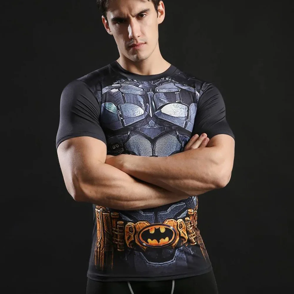 

New Men's Outdoor Running T-Shirt Gym Fitness Training Shirt Rashgard Mens Superhero Punisher 3D Print Compression Quick Dry Top