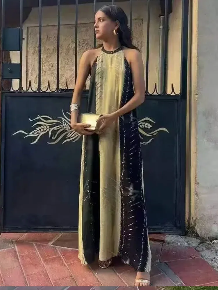 

TRAF 2023 Summer Women Halter Dress Elegant Female Sleeveless Backless Beach Style Loose Thin Long Dresses