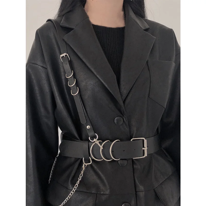 Punk Women's Belt Fashion Trend Hip-hop Clothing Accessories Goth Y2k Girl Binding Belt Pu Leather Metal Chain Bondage Waistband