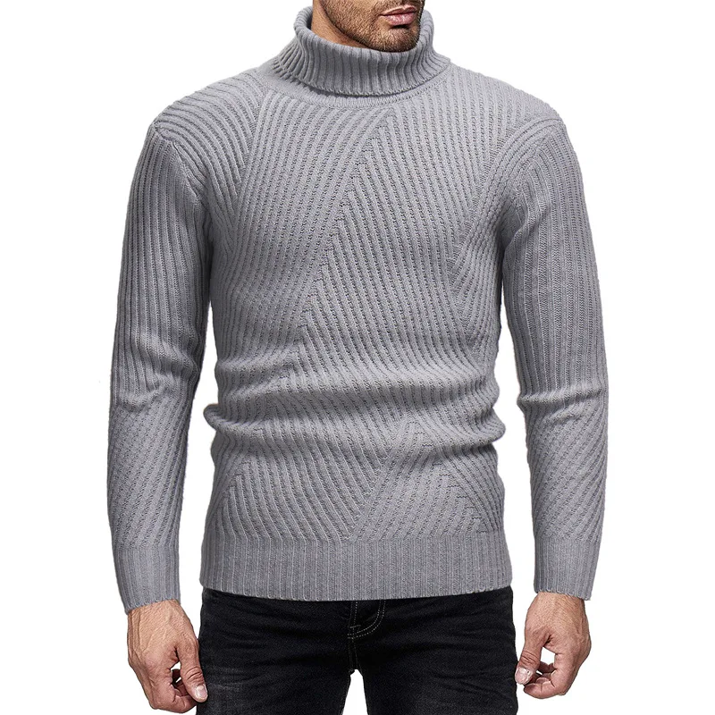 Men's Turtleneck Striped Knit Sweater