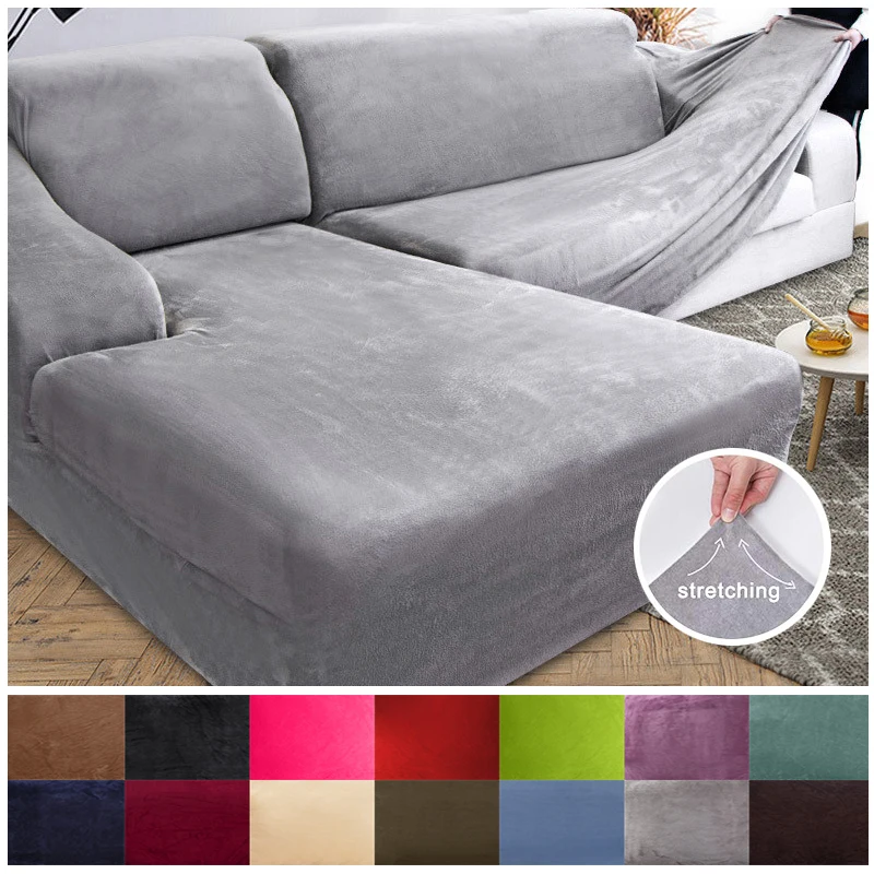 Thick Plush L Shaped Sofa Cover Living Room Corner Couch Slipcover Sectional Stretch Elastic Sofa Cover Canap Chaise Longue