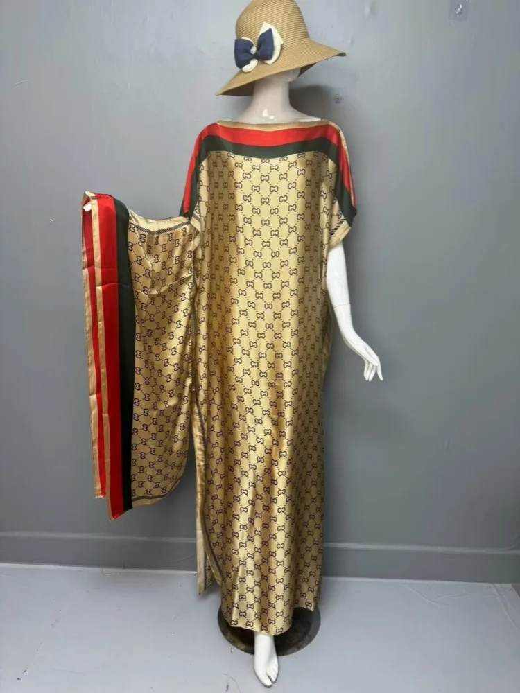 2025 neue Art Mode übergroße afrikanische Frauen Kleidung Dubai Dashiki Abaya Free Size Print Design mit Schal lockers langes K (art.: 3920d015c9907) - 3920d015c9907