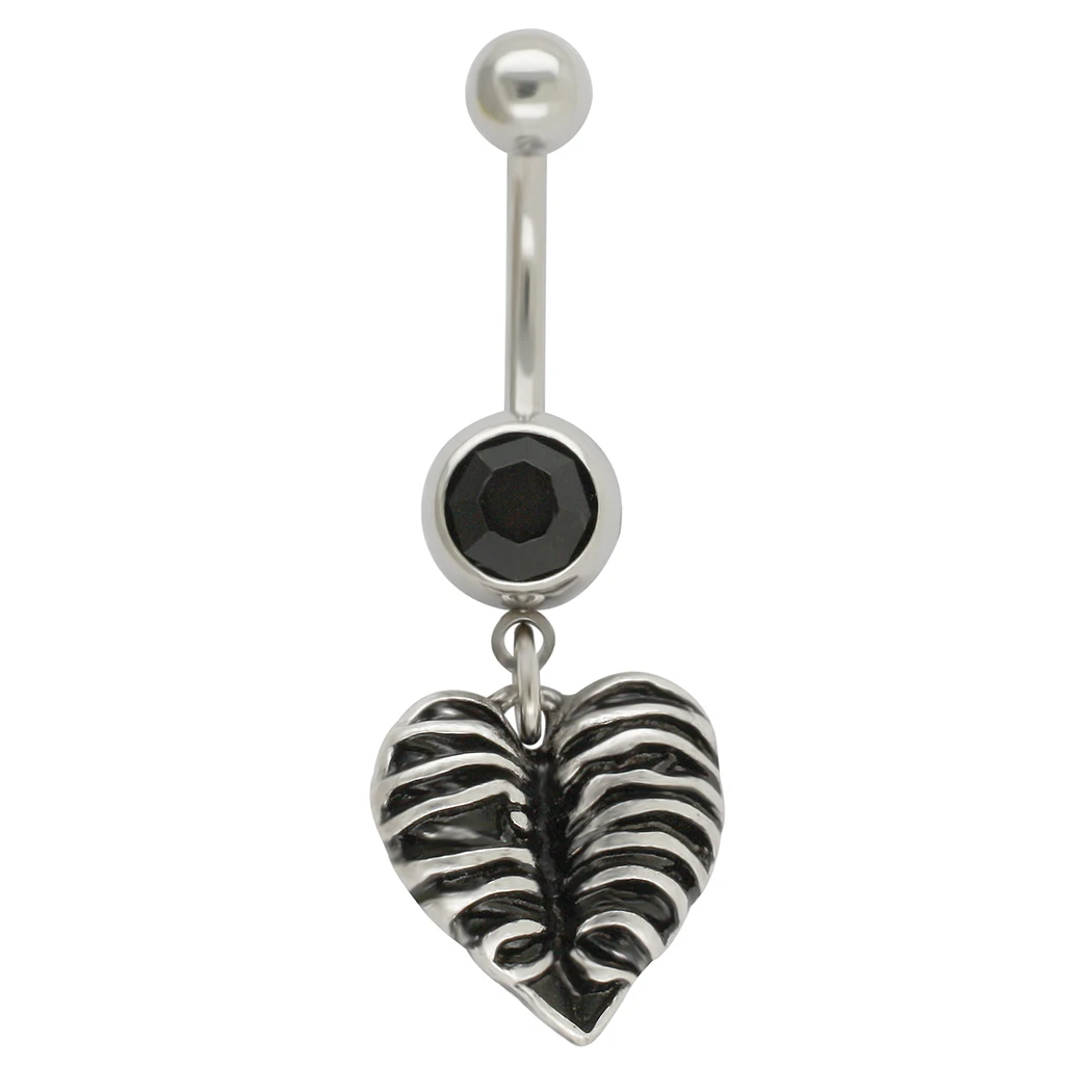 

JHJT 14G Belly Piercing Dangle Black Skeleton Heart Belly Button Ring 316L Surgical Steel CZ Fashion Navel Piercing Body Jewelry