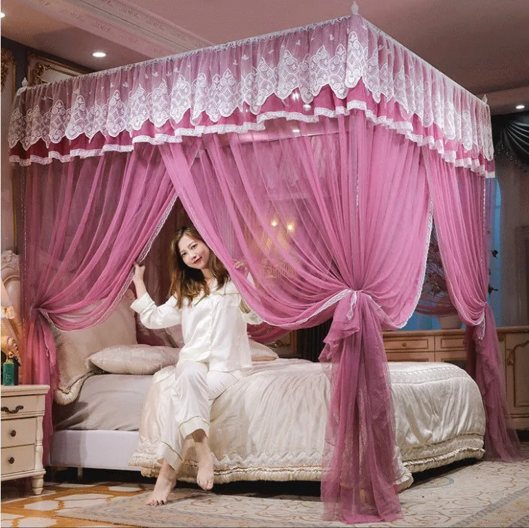

Luxury Princess Canopy Bed Curtains 3 Side Openings HomeBed Curtain Netting Mosquito Net Bedding No Bracket
