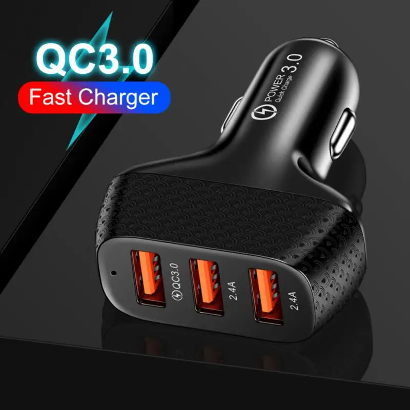 

Быстрое зарядное устройство для автомобиля с 3 USB-портами QC 3,0, быстрое зарядное устройство для USB-порта, 12-24 В