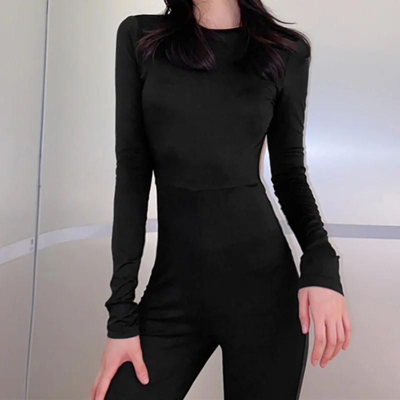 Женский Облегающий комбинезон Harajuku повседневный с длинными рукавами открытой