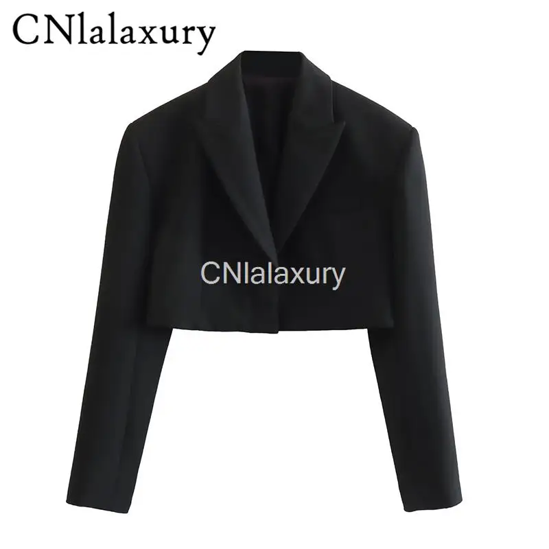 

CNlalaxury 2023 New Fashion Women Long Sleeve Lapel Black Short Blazer Coat Solid Simple Versatile Commute Tops Female Chic