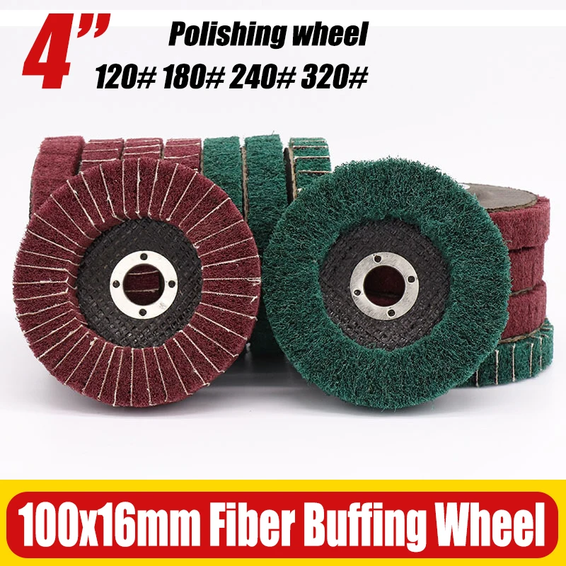 

1pcs 4" 100x16mm Nylon Fiber Flap Polishing Wheel Non-woven Grinding Disc For Angle Grinder For Metal Buffing Set 180/320 Grit
