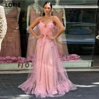 lorie new 2022 spaghetti straps tulle long boho prom dresses with handmade flowers a line women party dresses robes de soir%c3%a9e
