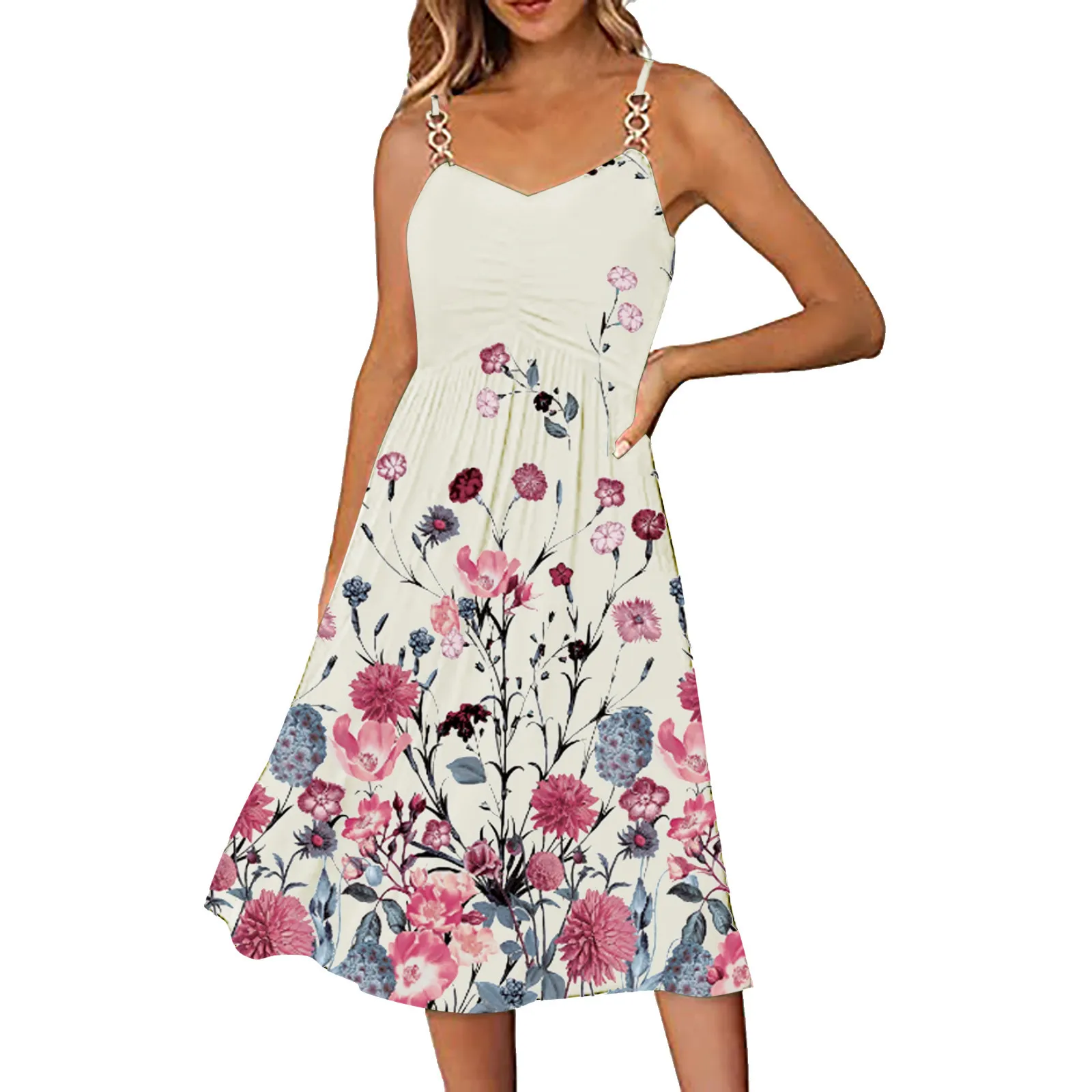 

Женский свободный сарафан на бретелях-спагетти, с цветочным принтом