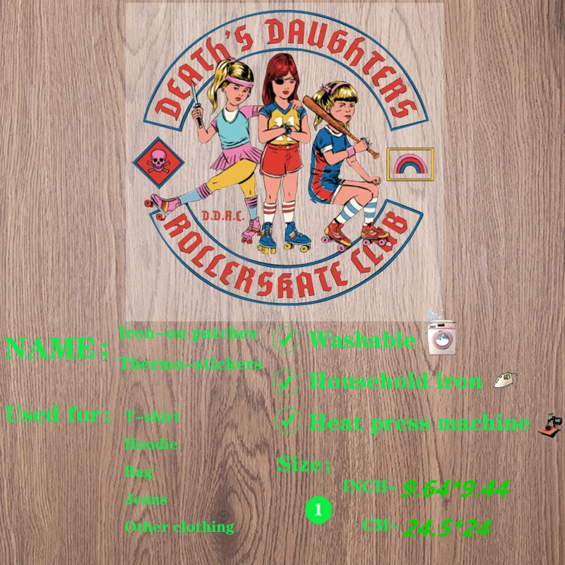 

DEATH'S Girls ROLLERSRATE Клубные нашивки для одежды, виниловые наклейки, гибкий плавкий трансферный Материал 24*24,5 см
