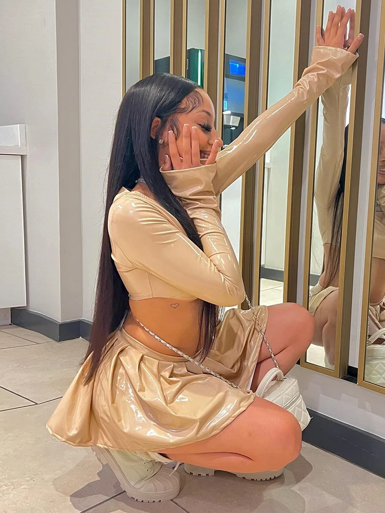 Женский комплект из искусственной кожи Weird Puss роскошные укороченные топы с