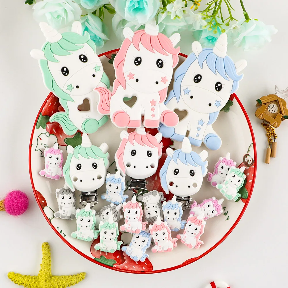 

Silicone Teether Beads Cartoon Animals Baby Pacifier Clips Food Grade Pendants DIY Pacifier Chain Necklace Jewelry Accessories