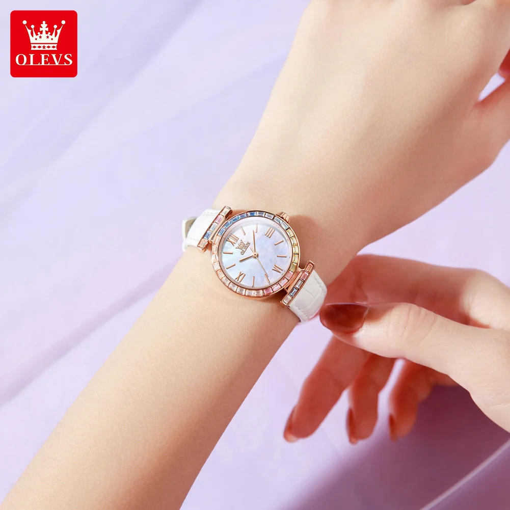 OLEVS Роскошные Брендовые женские часы цветной бриллиантовый Безель циферблат