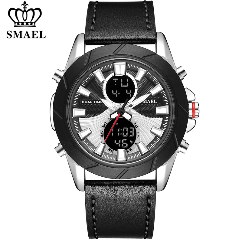 

SMAEL Top Luxury Brand Men's LED Digital Quartz Watch Men Leather Waterproof Sport Watches Military Clock Relogios Masculino
